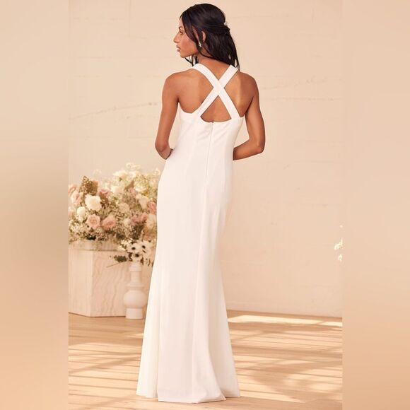 Lulus Pure Romance Mermaid Maxi Dress Medium White Wedding Elegant Formal Classy - Picture 2 of 12